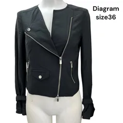 ◆ダイアグラム Diagram ジャケット 長袖 ノーカラー 麻混 ブラック 黒 サイズ36 レディース S5T557