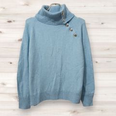 D0301 ヴィンテージ Vintage ニット セーター 長袖 (M) 青 タートルネック/ハイネック 綿/コットン ウール