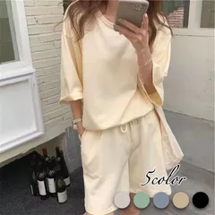 セットアップ Tシャツ パンツ レディース カジュアル 短パン ルームウェア 楽ちん 可愛い ゆったり ⚫︎ivory⚫︎ 【送料無料】【数量限定】【安心/安全・追跡可能配送】 ♠のサムネイル