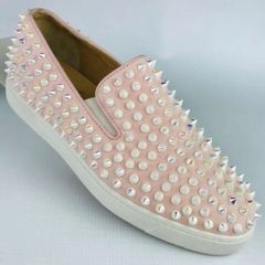 美品Christian Louboutin・クリスチャン ルブタン ローラーボート レディース スエードレザー オーロラスパイク スリッポン スニーカー (37) ブランド イタリア製 レディース 靴 ピンク オーロラ