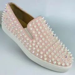美品★Christian Louboutin・クリスチャン ルブタン ローラーボート レディース スエードレザー オーロラスパイク スリッポン スニーカー (37) ブランド イタリア製 レディース 靴 ピンク オーロラ