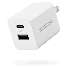 エレコム 充電器 20W 2ポート Type-C USB-A USB PD対応 折りたたみ式プラグ 【iPhone 16 15 14 iPad 第10世代 等対応】 ホワイト EC-AC22WH