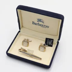 良品 箱付き バーバリー カフス/ネクタイピンセット ゴールド×シルバーカラー YUM 2000000 NSK