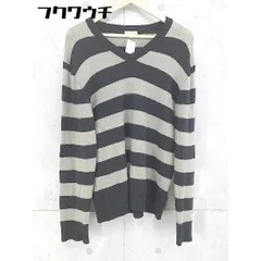 ◇ nano universe ナノユニバース ボーダー Vネック ニット 長袖 セーター サイズLL ブラック グレー メンズ 【中古】 【1103050012517】
