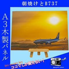 訳あり1点限り【A3木製パネル】朝焼けの鳥取空港とB737◆インテリアに最適◆朝焼け写真は開運アイテム◆青組 お土産 繊細刺繍 タグ キーホルダー ボーイング B737 エアライン 機体 旅行 飛行機 ANA 全日空 グッズ 送料無料 Tottori