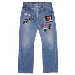 LEVI'S 501 CUSTOM JEANS 3【33inch】【WASH BLUE】 (リーバイス  デニム ジーンズ ワッペン カスタム リメイク ヒップホップ HIP HOP)
