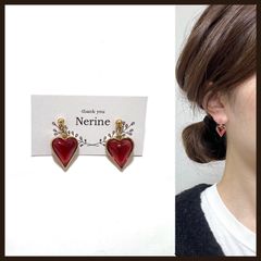 ハート　レッド　ハンドメイド　ピアス　イヤリング