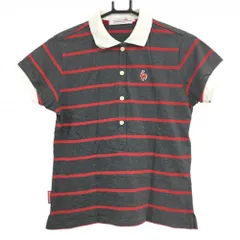 ★SALE価格★【美品】ルコックゴルフ 半袖ポロシャツ グレー×レッド ボーダー レディース M ゴルフウェア le coq sportif