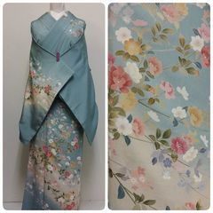 ★　訪問着　袷　正絹　落款　水色　トール　卒入式　★　n909