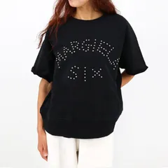【MM6】 エムエムシックス Maison Margiela S62GU0073 S25337 900/BLACK メゾンマルジェラ レディース スタッズロゴスウェットシャツ 半袖 トップス ブランド