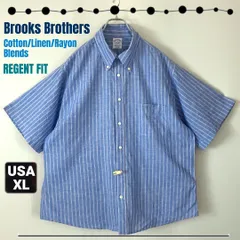 ブルックスブラザーズ/Brooks Brothers★コットン/リネン/レーヨン混★THE ORIGINAL POLO SHIRT/ボタンダウン半袖シャツ★ストライプ★REGENT FIT★USAメンズXL   #2506J011