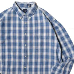 90's ギャップ GAP チェック オックスフォード ボタンダウンシャツ (XL) 白×青系 コットン 90年代 旧タグ オールド 青タグ アメリカ古着 USED ビンテージ ヴィンテージ