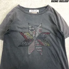 REMI RELIEF ショートスリーブTシャツ 半袖カットソー ヴィンテージ加工 ダメージ加工 プリント ペイズリー バンダナ レモンスター 結晶 Sサイズ フェードグレー レミレリーフ