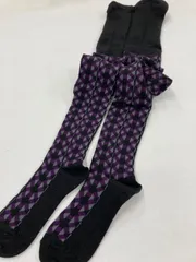 国産ジャガード柄タイツ　ブラック/パープル