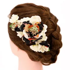 髪飾り 成人式 つまみ細工 振袖 前撮り 袴 浴衣 夏祭り 花火大会 2点セット 黒 白 ちりめん 組紐 和柄 ヘアアクセ かんざし ヘ No.9-3667