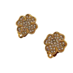 CHANEL シャネル イヤリング 金 クローバー 小物 アクセサリー ヴィンテージ ラインストーン GP レディース