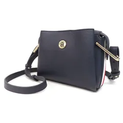 OF25119 新品同様 極美品 TOMMY HILFIGER トミー ヒルフィガー ショルダーバッグ 斜め掛け クロスボディ ロゴ金具 サイドライン ポリウレタンバッグ 紺 ネイビー