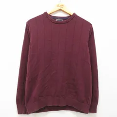 M/古着 長袖 セーター メンズ 無地 コットン クルーネック エンジ 25mar01 中古 ニット トップス