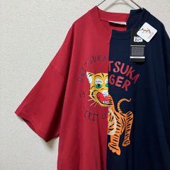 【タグ付き】 オニツカタイガー Onitsuka Tiger GRAPHIC TEE アシンメトリー グラフィック 半袖Tシャツ 2183B386 XL 紺 ネイビー 赤 レッド