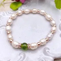 【在庫整理特価】淡水パールとグリーンカラークォーツのブレス　素材あるだけSALE