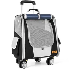 Tresbro 次世代 ペットキャリー リュック ４つのキャスター付き 分離式 静音性と安定性 ファスナーロック機能 犬 猫 キャリーバッグ カート 折り畳み 取り外し可能なホイール キャンピング/旅行/通院/災害避難用 ブラック 1