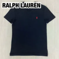 【良品】POLO RALPH LAUREN ポロラルフローレン Vネック 半袖Tシャツ XS ブラック 刺繍ロゴ レッドポニー 着丈63.5cm 肩幅41cm 身幅(脇下)42cm 袖丈17cm【古着】