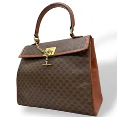 CELINE セリーヌ ハンドバッグ ガンチーニ チェーン サークル金具 マカダム柄 ゴールド金具 PVC レザー 本革 ブラウン 茶色 フラップ 自立型 フォーマル カジュアル レディース ヴィンテージ C6