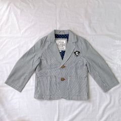 美品 ikka イッカ 男の子 子供用 ジャケット 110㎝  ネイビー ストライプ エンブレム 金ボタン かっこいい 発表会 結婚式 セレモニー フォーマル 入園式