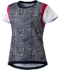 【新品】prince（プリンス）レディース ウィメンズ ゲームシャツ 試合 トレーニング 半袖テニスウェア 吸汗速乾 UPF50+ 消臭　ネイビー×ホワイト WS3052-311