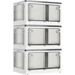 【新品】 収納ボックス 折り畳み式 5面開閉式 蓋付き 全方向から取り出せる 積み重ね可能 半透明扉付き キャスター付き 厚み強化 組立簡単 コンテナ ボックス 収納ケース 家庭用 車用 オフィス用 小物/衣類/寝具/食品 ABS樹脂 無臭 防塵 防湿 防 1