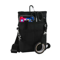 4WAY ミニサコッシュ カラビナ ベルトポーチ ミニショルダー スマホポーチ シザーバッグ ナースポーチ 介護ポーチ 作業ポーチ 腰袋 スマホ2台持ち対応 A6ノート ウエストベルト ショルダーベルト付き 撥水 防傷加工 A6ノー [ブラック] [Mサイズ]