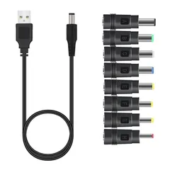 【迅速発送】YACHUN USB 電源ケーブル 変換プラグ付き 5.5x2.1mm 1m 5V1A DC充電コード アダプタ 8 in 1 扇風機 PSP ソーラーパネル ーなど対応用 3.5 * 1.35mm、 4.0 * 1.7mm 、 4.8 * 1.7