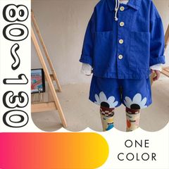 【送料無料】お花ポイント ジャケット＆ショートパンツ（ブルー）女の子 男の子 ベビー キッズ 上下セット 80 90 100 110 120 130 長袖 韓国子供服 ハーフバースデー ベビー用品 秋 冬