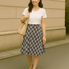 【上品フェミニンな揺れ感が魅力✨】チェック柄＊フレアロングスカート＊ミモレ丈＊パープル系＊Sサイズ＊ミッシュマッシュ✨