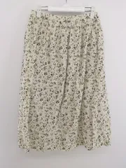 ◇ Samansa Mos2 ウエストゴム ボタニカル 膝下丈 フレア スカート サイズF ベージュ ブラック レディース P  【中古】 【1209260005179】