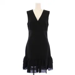 ダイアンフォンファステンバーグ DIANE von FURSTENBERG フレアワンピース ひざ丈 ノースリーブ Vネック フリル 切替 ストレッチ シルク 2 黒 ブラック /BB ■GY41