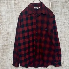 J.W.Anderson x UNIQLO ジェイダブリューアンダーソン ユニクロ　コラボ　メンズ　トップス　シャツ　ブラウス　ネルシャツ　フランネル　長袖　総柄　チェック柄　ブランドロゴ　ブラック　レッド　Lサイズ　アメカジ　カジュアル　s425h345