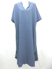 ◇ BLANC FICELLE Vネック ワイド シンプル きれいめ 半袖 ロング ワンピース フリーサイズ ネイビー ブルー レディース E  【1303270002774】