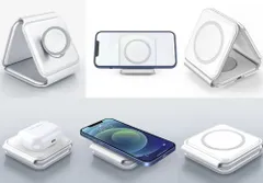 hotimp® 3in1 三つ折りコンパクト 折り畳み ケーブル1本 ワイヤレス 急速 USB TypeC iPhone Apple Watch Air Pods 置くだけ充電 充電スタンド iPhone 16 15 14 13 12 SE2 11 XS X のサムネイル