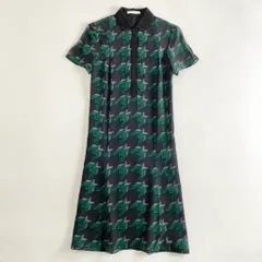 49d5 HUGO BOSS ヒューゴボス 半袖シルクシャツワンピース 36 グリーン ブラック ドレス シアー シフォン ブルガリア製のサムネイル