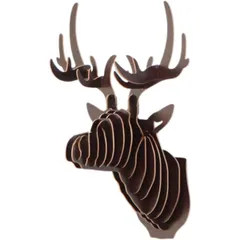 鹿 オブジェ 壁掛け 3Dアート インテリア 動物 彫刻 木目 北欧 装飾 組立式 モダン 空間演出