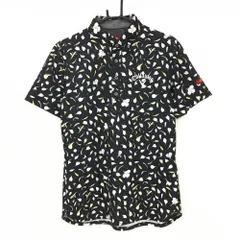 ★特価★【超美品】キャロウェイ レッドレーベル 半袖ポロシャツ 黒×白 花びら柄 ボタンダウン メンズ L ゴルフウェア Callaway