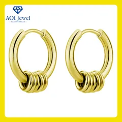 【送料無料！】ピアス レディース メンズ ステンレス 5連 リング フープ シンプル キャッチレス 両耳セット (直径：12mm) ゴールド [PL006]