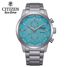 シチズン エコドライブ クロノグラフ CITIZEN ECO-DRIVE CA0748 ソーラー 100M防水 ターコイズブルー 多針アナログ クロノ ストップウォッチ 日付 カレンダー メンズ 男性用 腕時計 ティファニーブルー tiffany blue