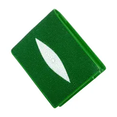 スティングレイ グリーン 二つ折り 短財布 エイ革 ガルーシャ 海の宝石 天然 男性 女性 ★巾着袋 プレゼント