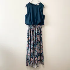 SENSEOFPLACE センスオブプレイス　アーバンリサーチ　レディース　ワンピース　ロングワンピース　ドッキングワンピース　フレア　ノースリーブ　クルーネック　ウエストゴム　ツートン　リーフ柄　ブルー系　マルチカラー　リゾート　おしゃれ　SU271h701