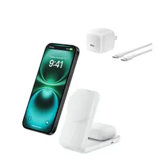 新品 Belkin Qi2 25W Ultra Charge ワイヤレス充電器 世界初 25W 充電スタンド 2 in 1 スクエアモデル Qi2公式認証/MagSafe対応 急速充電対応 iPhone 16~12 スタンバイモード対応 Google pixe