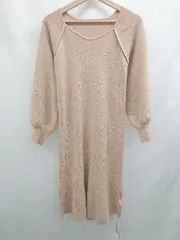 ◇ ⊇ 美品 セゾンドパピヨン シンプル系 長袖 膝下丈 ワンピース サイズM ライトブラウン系 レディース E  【1507250000396】