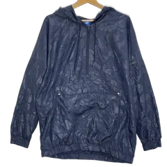 adidas/アディダス ナイロンプルオーバー パーカー ハーフジップ 総柄 フード ライトアウター ワンポイントプリント オーバーサイズ ビッグシルエット べトナム製 メンズ M  ネイビー