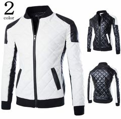 レザージャケット　PUライダースJKT メンズ バイクウェアアウター PUレザー ライダース ジャケット メンズファッション(ブラック)